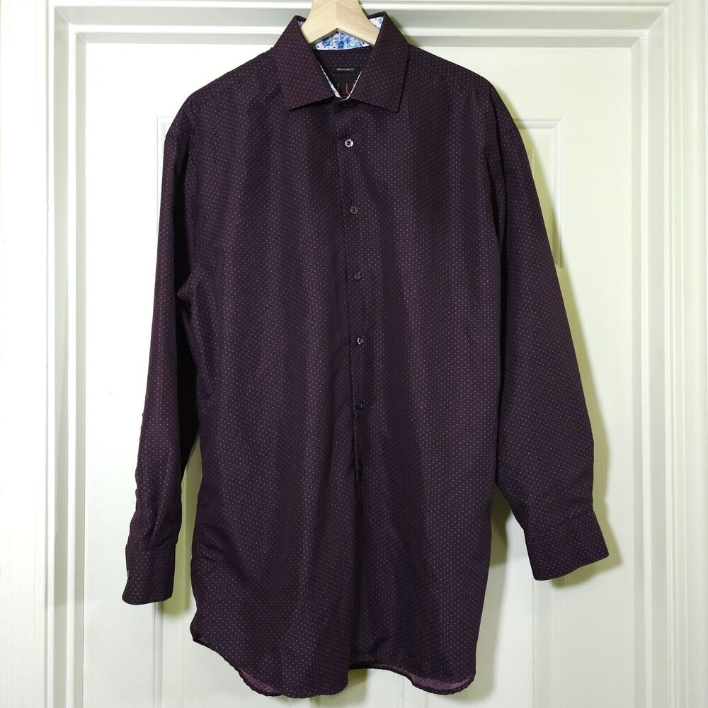 Linea Uomo Mens Shirt Long Sleeve Button Front Purple Blue Size 16 1/2  - 32/33